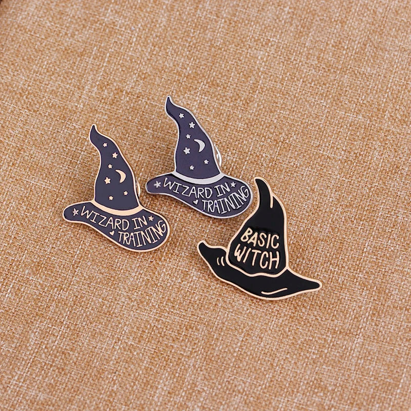 magical hat pins enamel metal brooches basic witch pin wizard in training broches women Flying cap brooch badge broche boy girl