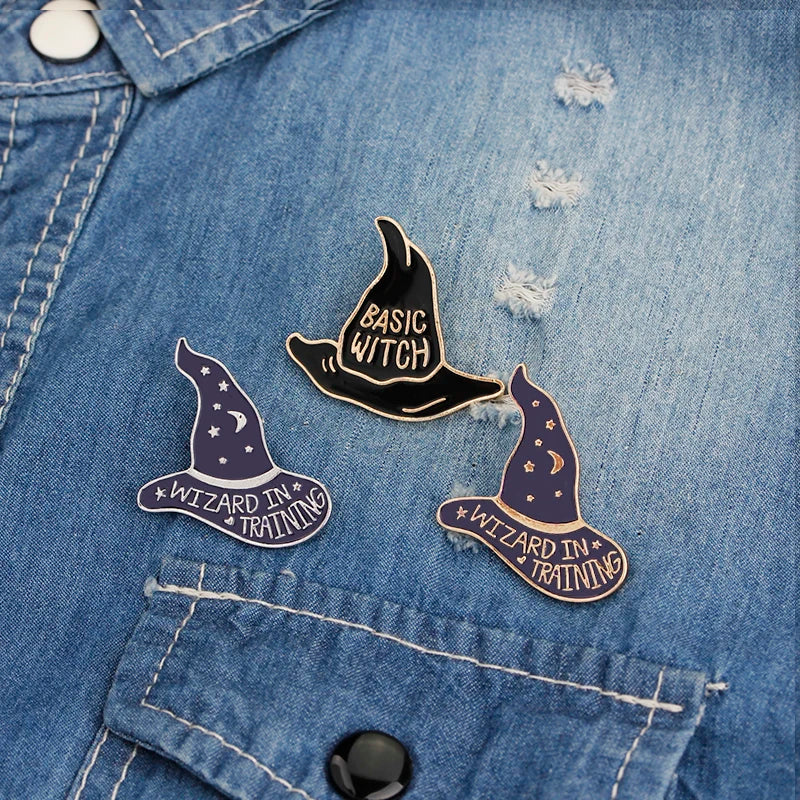 magical hat pins enamel metal brooches basic witch pin wizard in training broches women Flying cap brooch badge broche boy girl