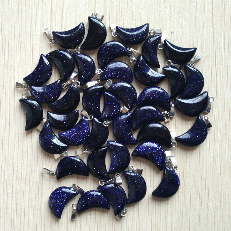 Good quality mix natural stone tiger eye white crystal moon shape pendants for jewelry making Wholesale 50pcs/lot