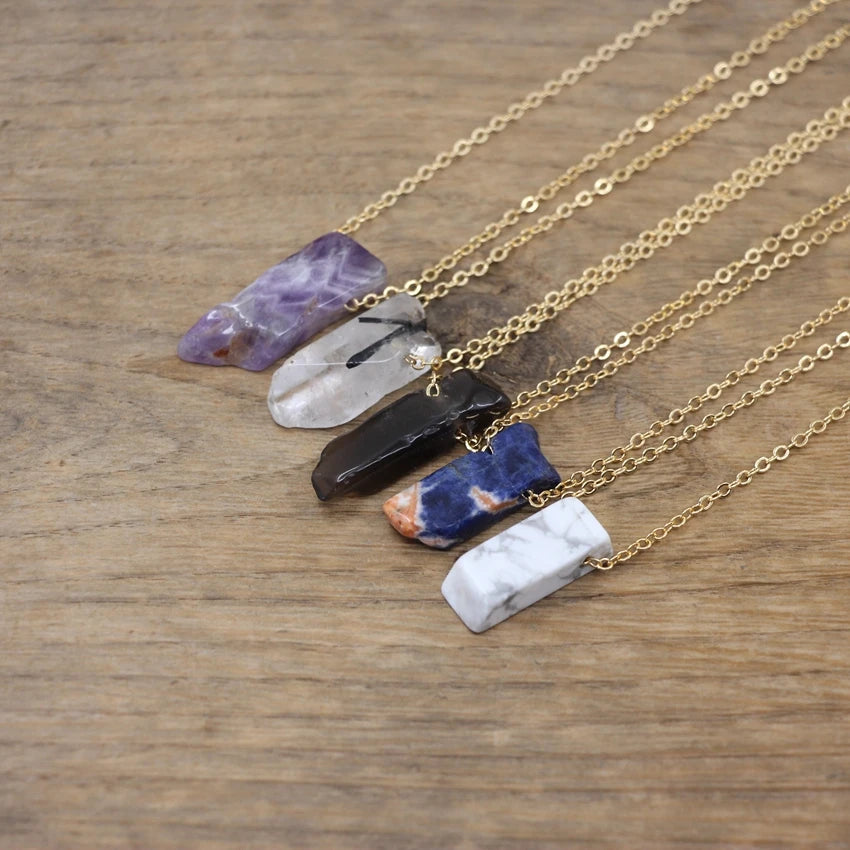 Raw Stone Silce Slab Pendants Chains,Healing Crystal Reiki Natural Smoky/Rose Quartzs Citrines Necklace Jewelry,QC3017