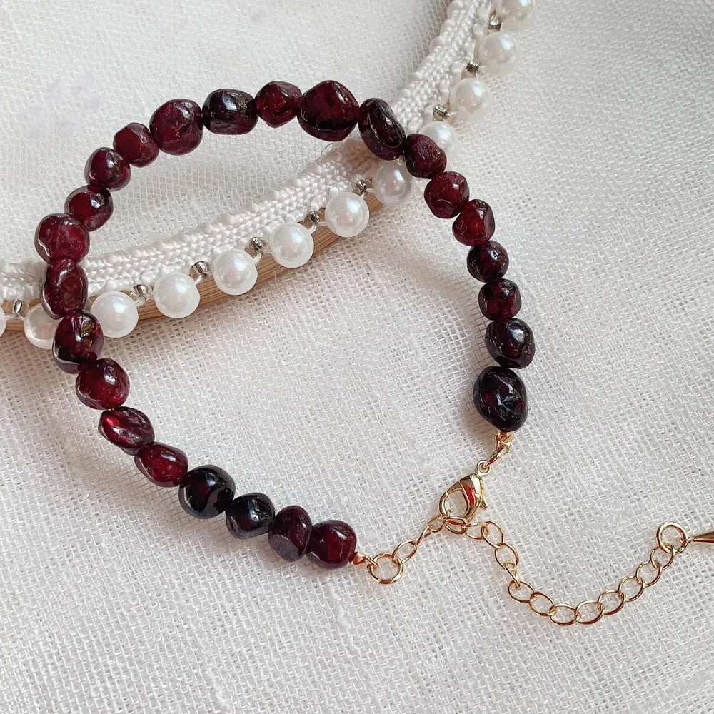 Rock Quartz Natural Gem Stone Bracelet for Women Irregular Chip Gravel Nugget Red Garnet Crystal Bracelet Blessing Jewelry Reiki