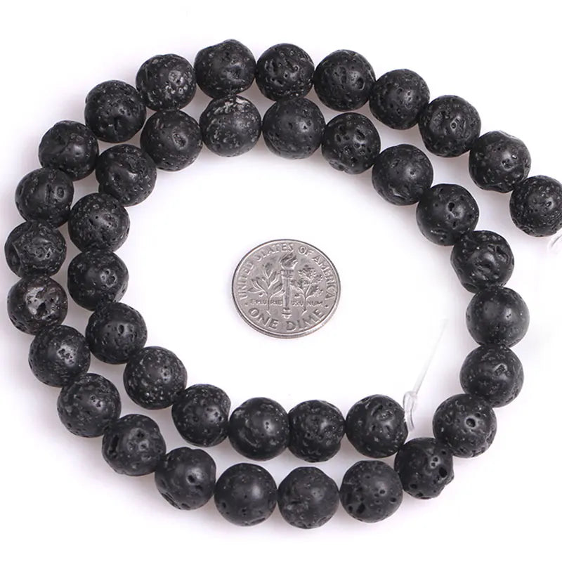 Round Black Volcanic Lava Rock Beads Fashion DIY Beads Natual Stone Beads For Jewelry Making Strand 15" Free Shipping 4mm-20mm