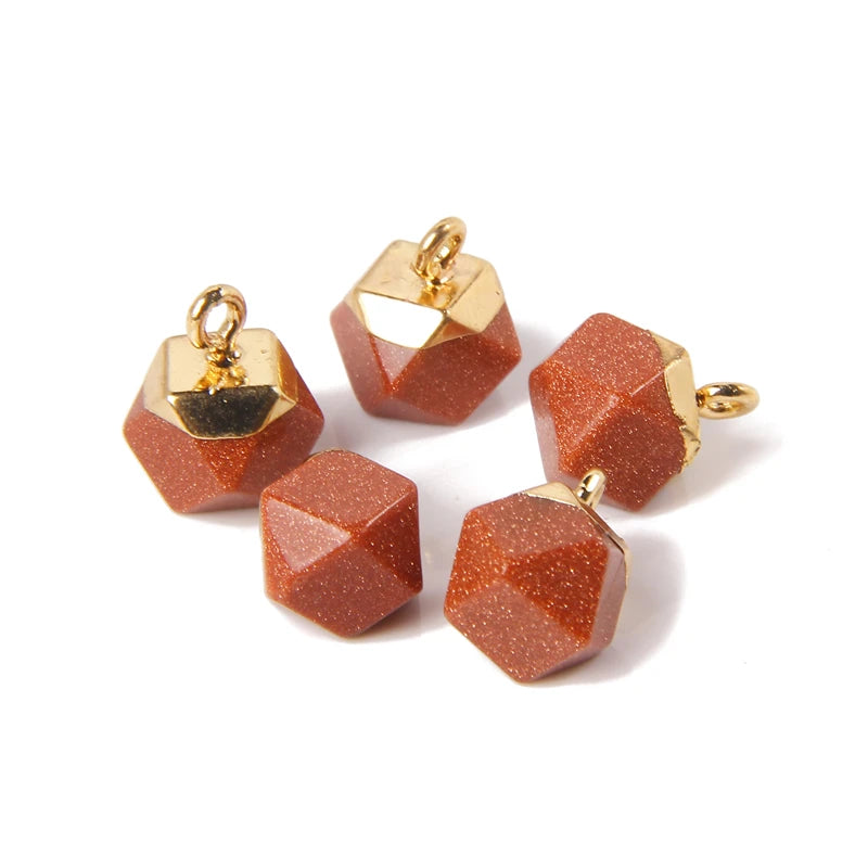 5PCS/SET Natural Stone Crystal Pendant For Earrings Necklace Charm Tiger Eye Aventurine Geometric Connector Jewelry Accessories