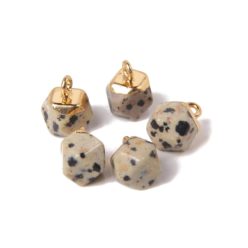 5PCS/SET Natural Stone Crystal Pendant For Earrings Necklace Charm Tiger Eye Aventurine Geometric Connector Jewelry Accessories