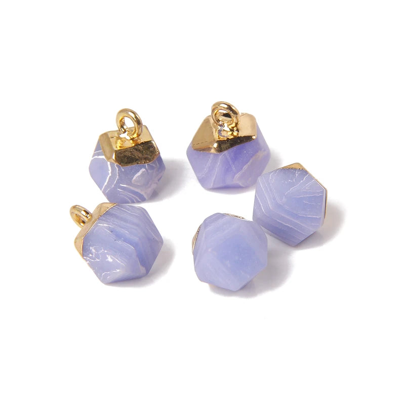 5PCS/SET Natural Stone Crystal Pendant For Earrings Necklace Charm Tiger Eye Aventurine Geometric Connector Jewelry Accessories