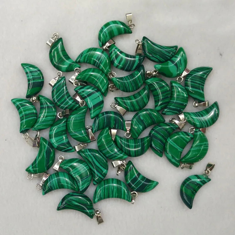 Good quality mix natural stone tiger eye white crystal moon shape pendants for jewelry making Wholesale 50pcs/lot