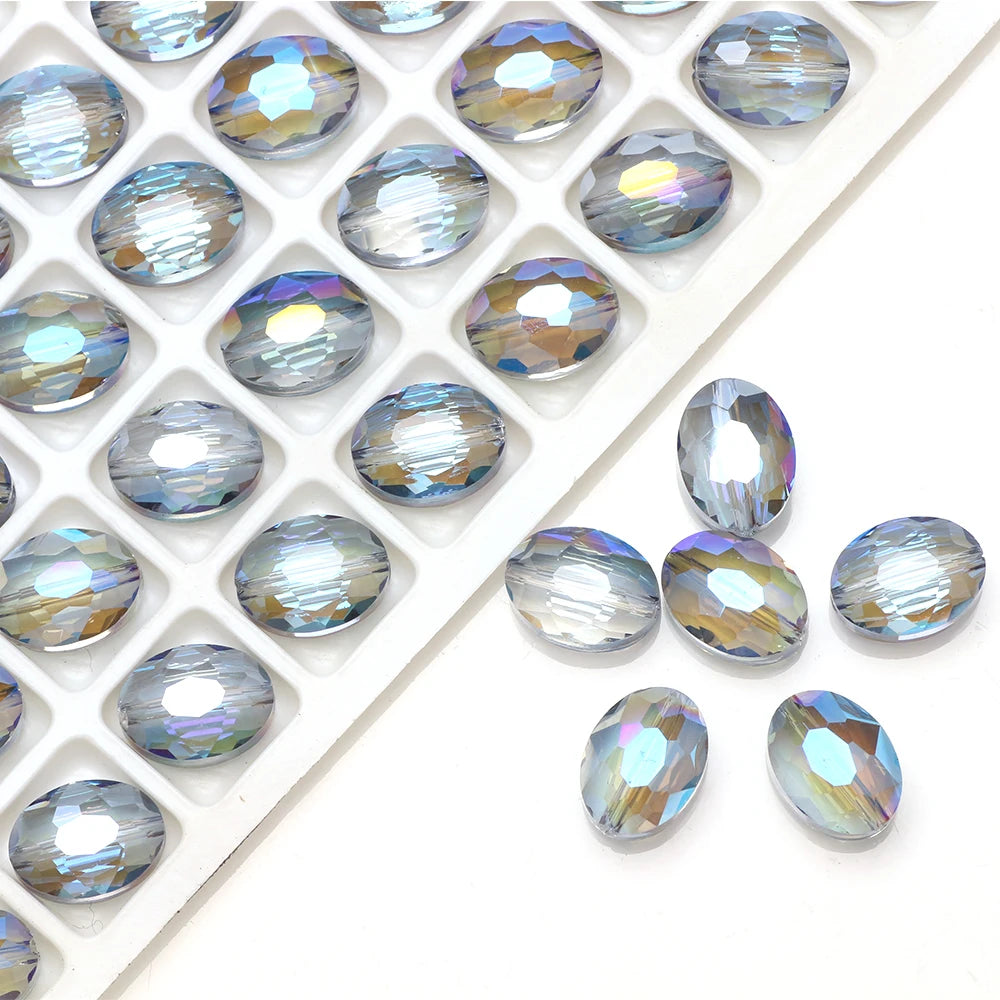 30pcs/lot Oval Glass Flat Beads Bovine Eyes-Shape 9x12mm Natural Stone Faceted Crystal Bead For Making Diy Jewelry Making
