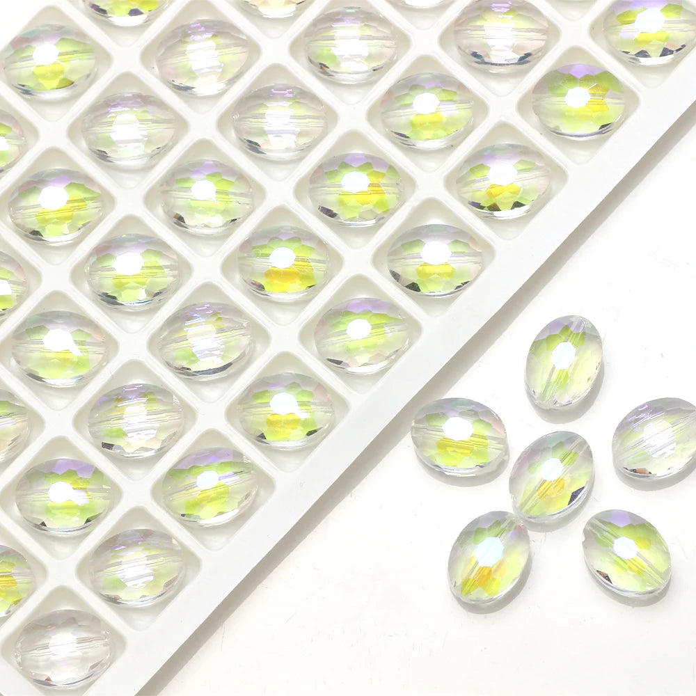 30pcs/lot Oval Glass Flat Beads Bovine Eyes-Shape 9x12mm Natural Stone Faceted Crystal Bead For Making Diy Jewelry Making