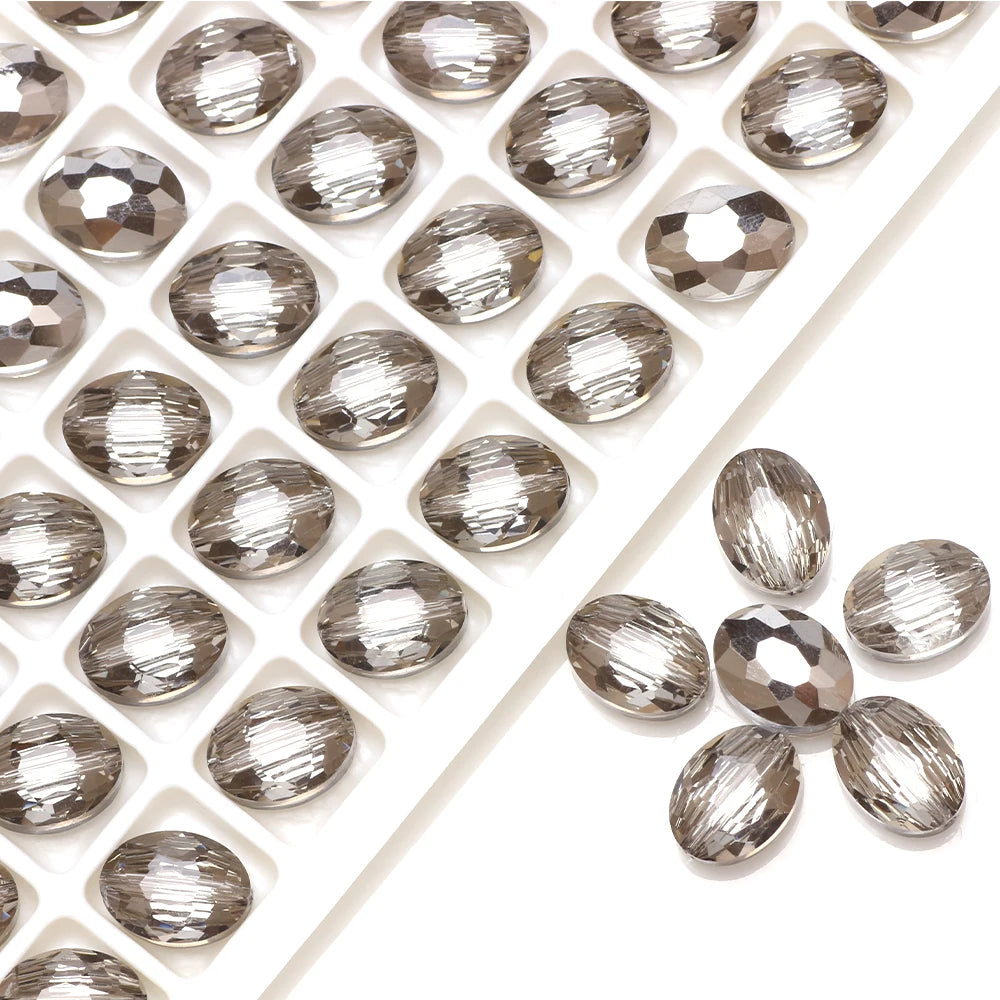 30pcs/lot Oval Glass Flat Beads Bovine Eyes-Shape 9x12mm Natural Stone Faceted Crystal Bead For Making Diy Jewelry Making
