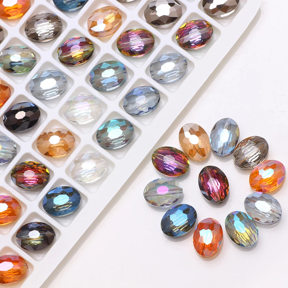 30pcs/lot Oval Glass Flat Beads Bovine Eyes-Shape 9x12mm Natural Stone Faceted Crystal Bead For Making Diy Jewelry Making