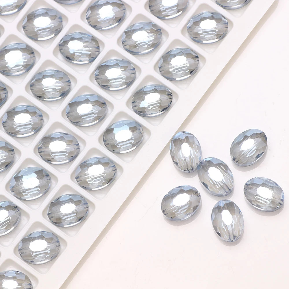 30pcs/lot Oval Glass Flat Beads Bovine Eyes-Shape 9x12mm Natural Stone Faceted Crystal Bead For Making Diy Jewelry Making