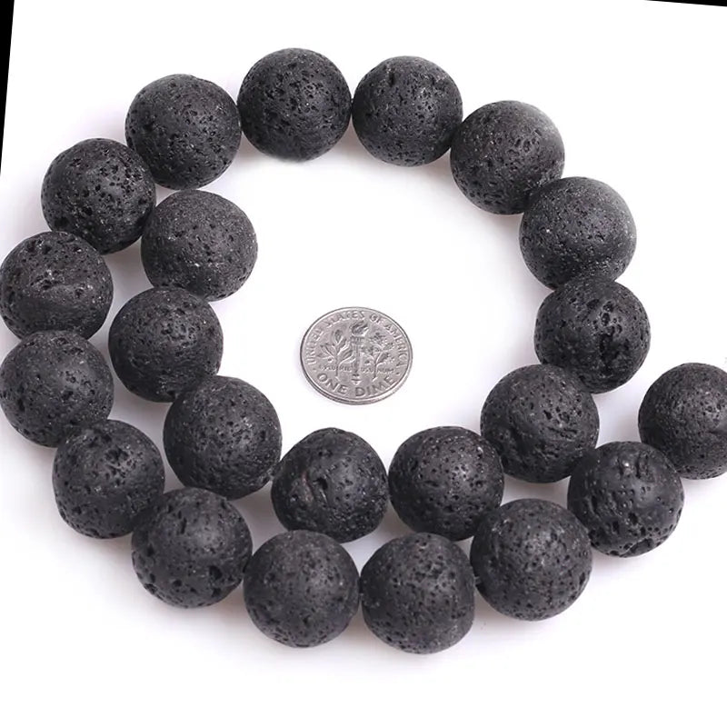 Round Black Volcanic Lava Rock Beads Fashion DIY Beads Natual Stone Beads For Jewelry Making Strand 15" Free Shipping 4mm-20mm