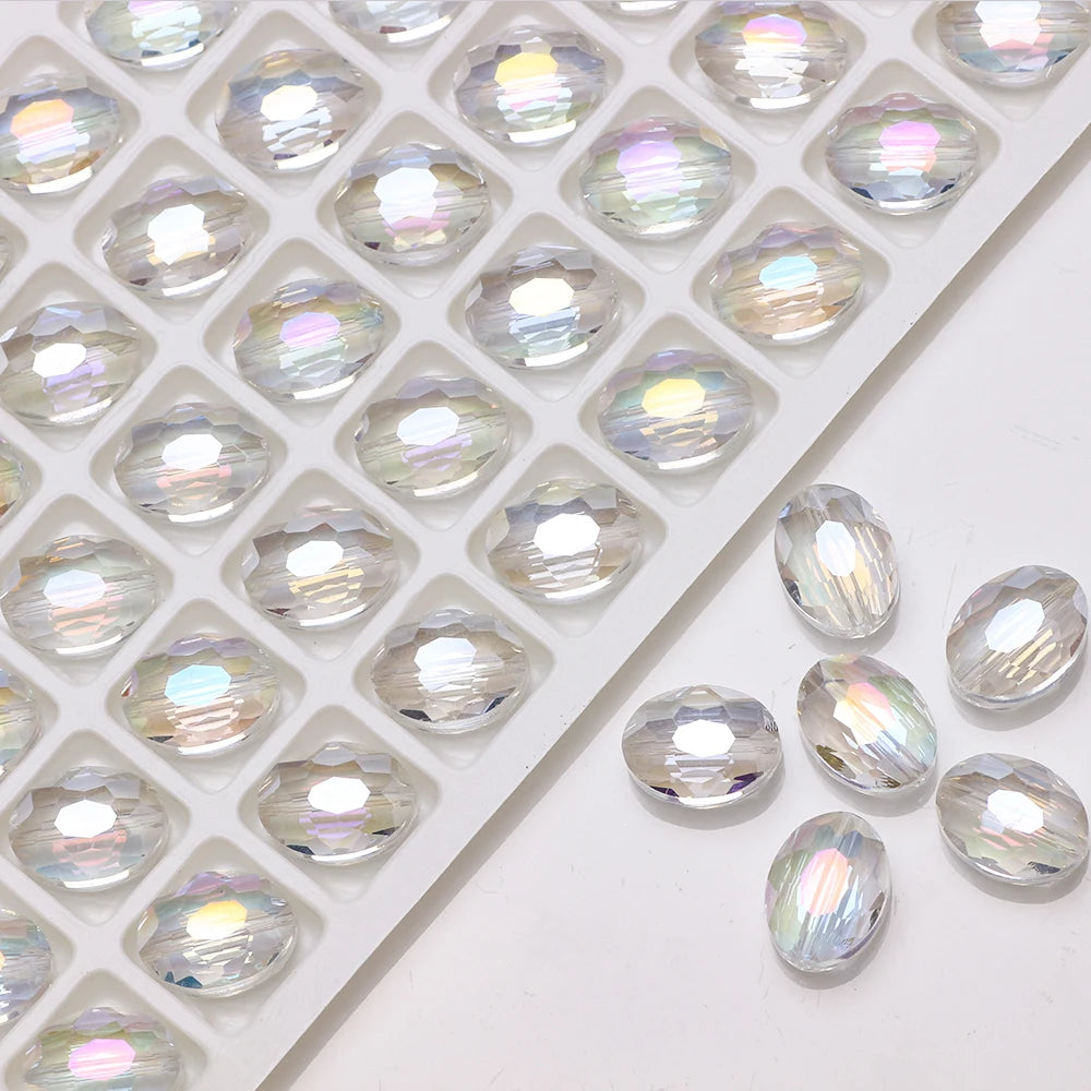 30pcs/lot Oval Glass Flat Beads Bovine Eyes-Shape 9x12mm Natural Stone Faceted Crystal Bead For Making Diy Jewelry Making