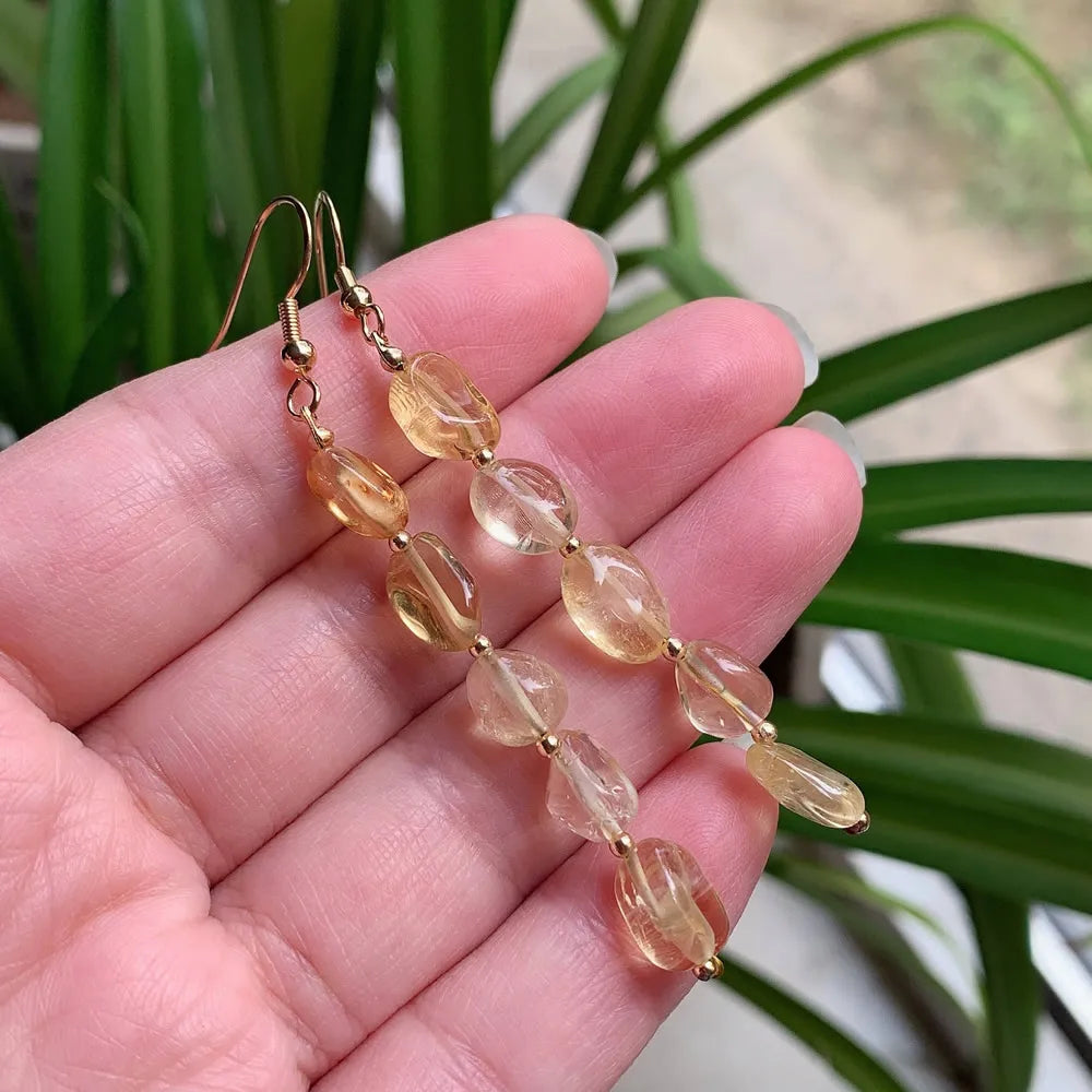 Natural Crystal Drop Earring for Women Party Wedding Irregular Rock Quartz Amazonite Citrines Gems Stone Long Tassel Earring
