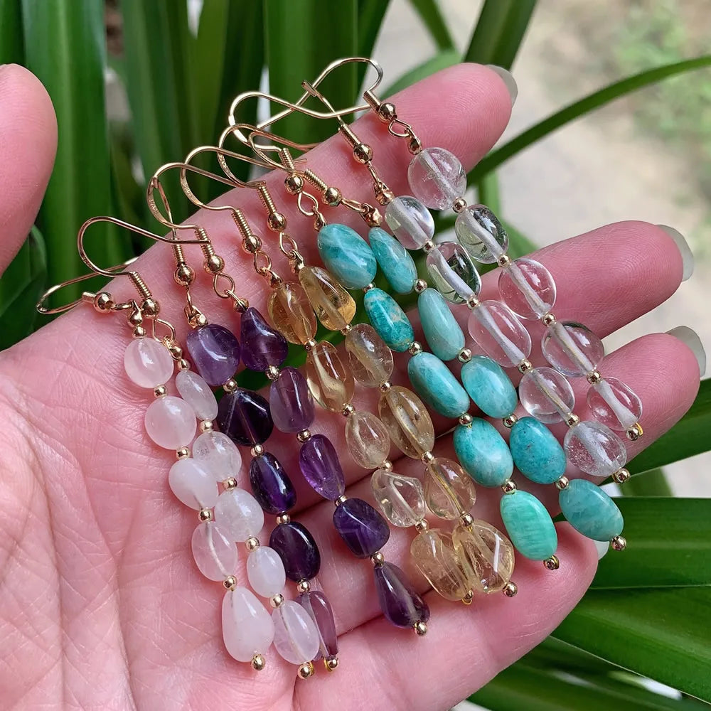 Natural Crystal Drop Earring for Women Party Wedding Irregular Rock Quartz Amazonite Citrines Gems Stone Long Tassel Earring