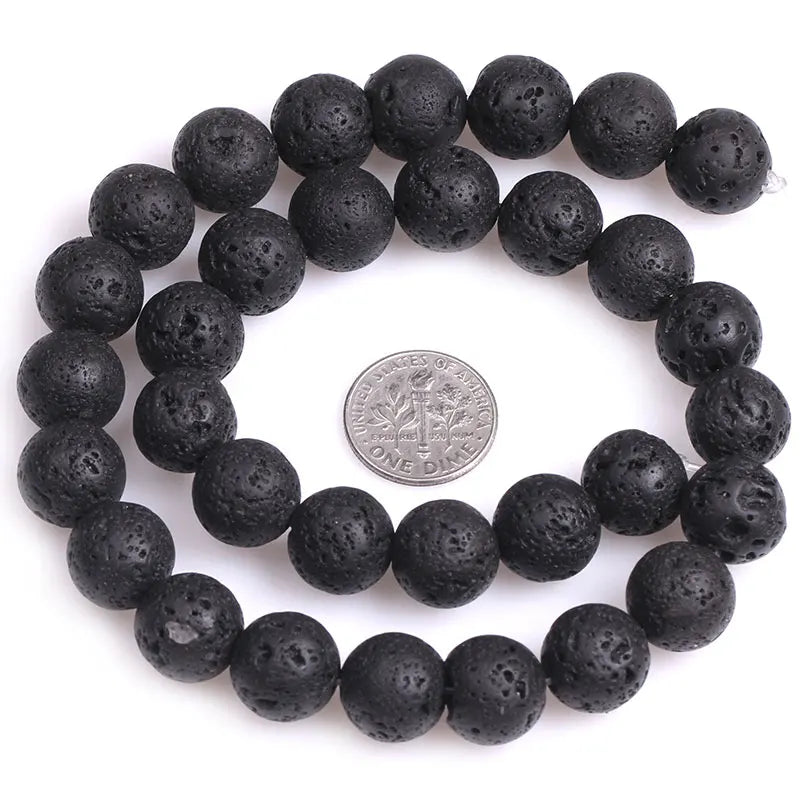 Round Black Volcanic Lava Rock Beads Fashion DIY Beads Natual Stone Beads For Jewelry Making Strand 15" Free Shipping 4mm-20mm
