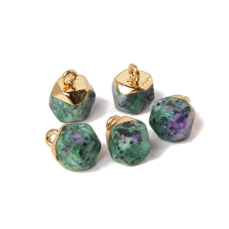 5PCS/SET Natural Stone Crystal Pendant For Earrings Necklace Charm Tiger Eye Aventurine Geometric Connector Jewelry Accessories