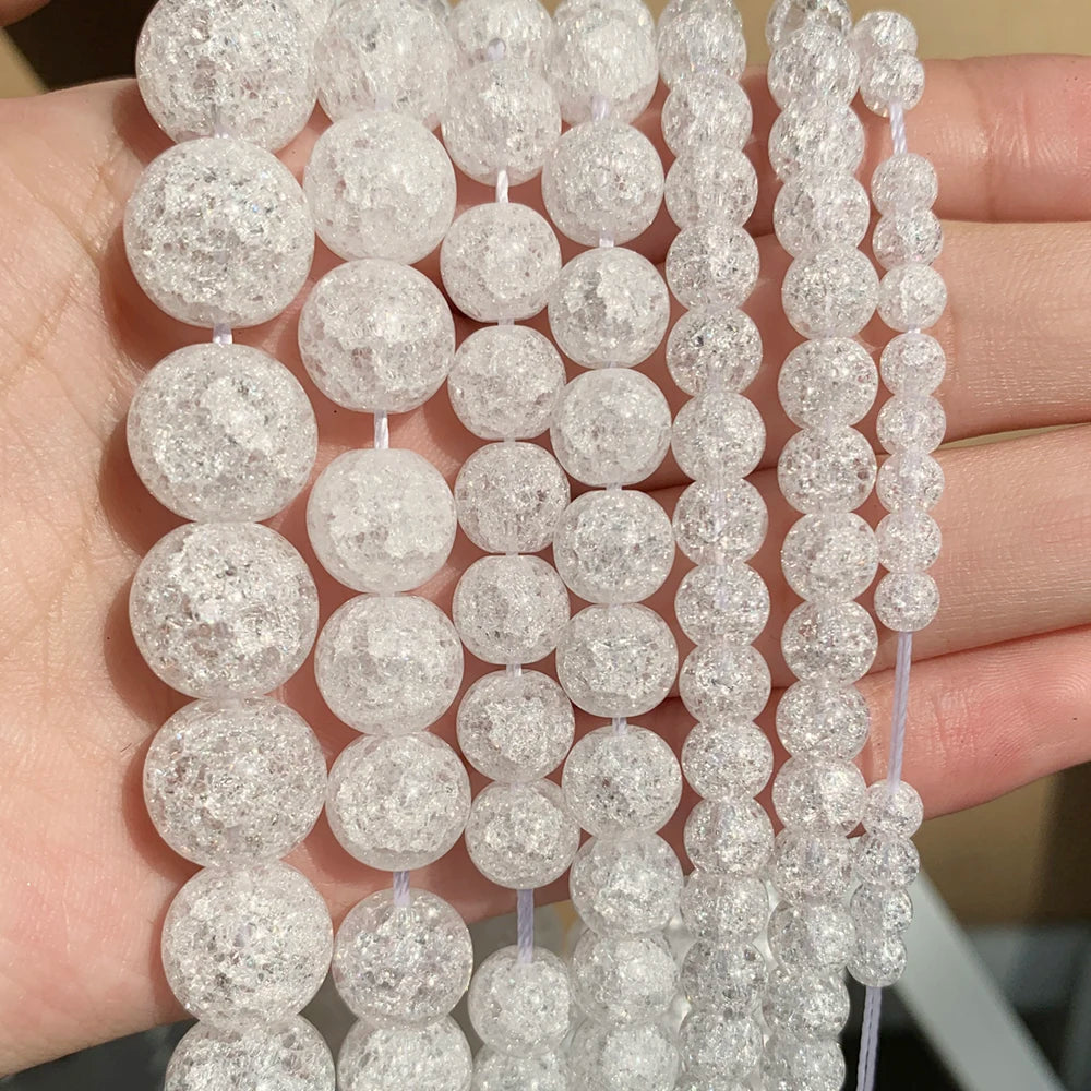 4/6/8/10/12mm Natural White Cracked Crystal Stone beads Round For Diy Bracelet Accessories Jewellery Making 15.5inch/strand