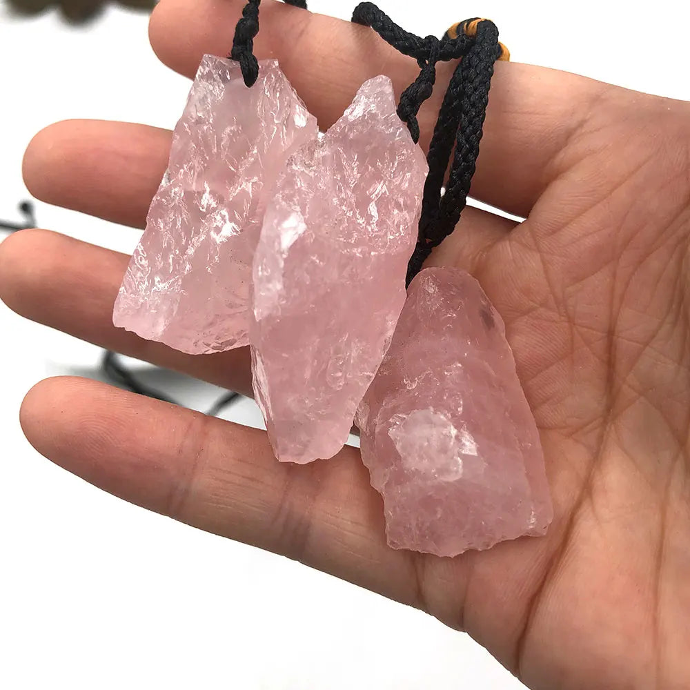 1pc Random Natural Rough Rose Quartz Raw Stone Pendant Necklace Crystal Mineral Healing Reiki Gemstone Crafts Fashion Gift RQ
