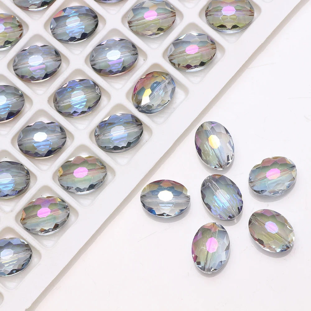 30pcs/lot Oval Glass Flat Beads Bovine Eyes-Shape 9x12mm Natural Stone Faceted Crystal Bead For Making Diy Jewelry Making