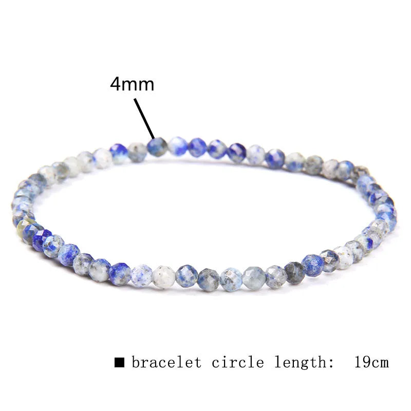 Minimalist Healing 4mm Tiny crystal stone Beads Bracelets Unisex Natural Charoite Obsidian lapis lazuli Zircon Elastic bracelets