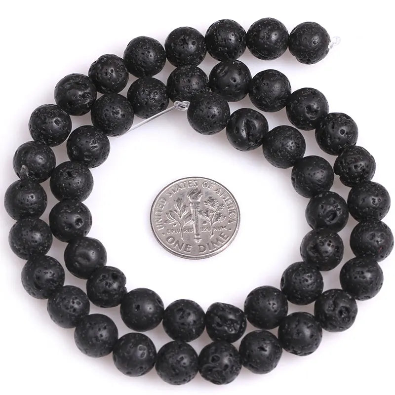 Round Black Volcanic Lava Rock Beads Fashion DIY Beads Natual Stone Beads For Jewelry Making Strand 15" Free Shipping 4mm-20mm