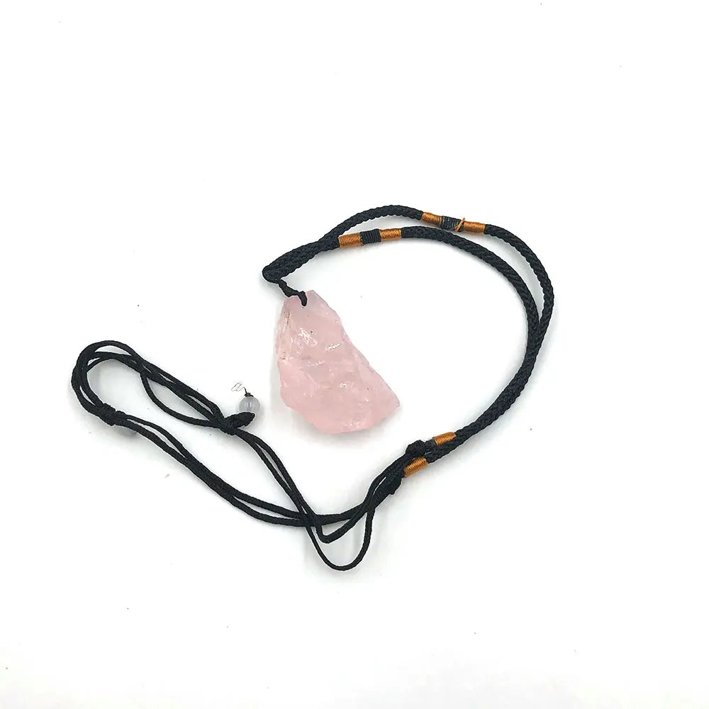 1pc Random Natural Rough Rose Quartz Raw Stone Pendant Necklace Crystal Mineral Healing Reiki Gemstone Crafts Fashion Gift RQ