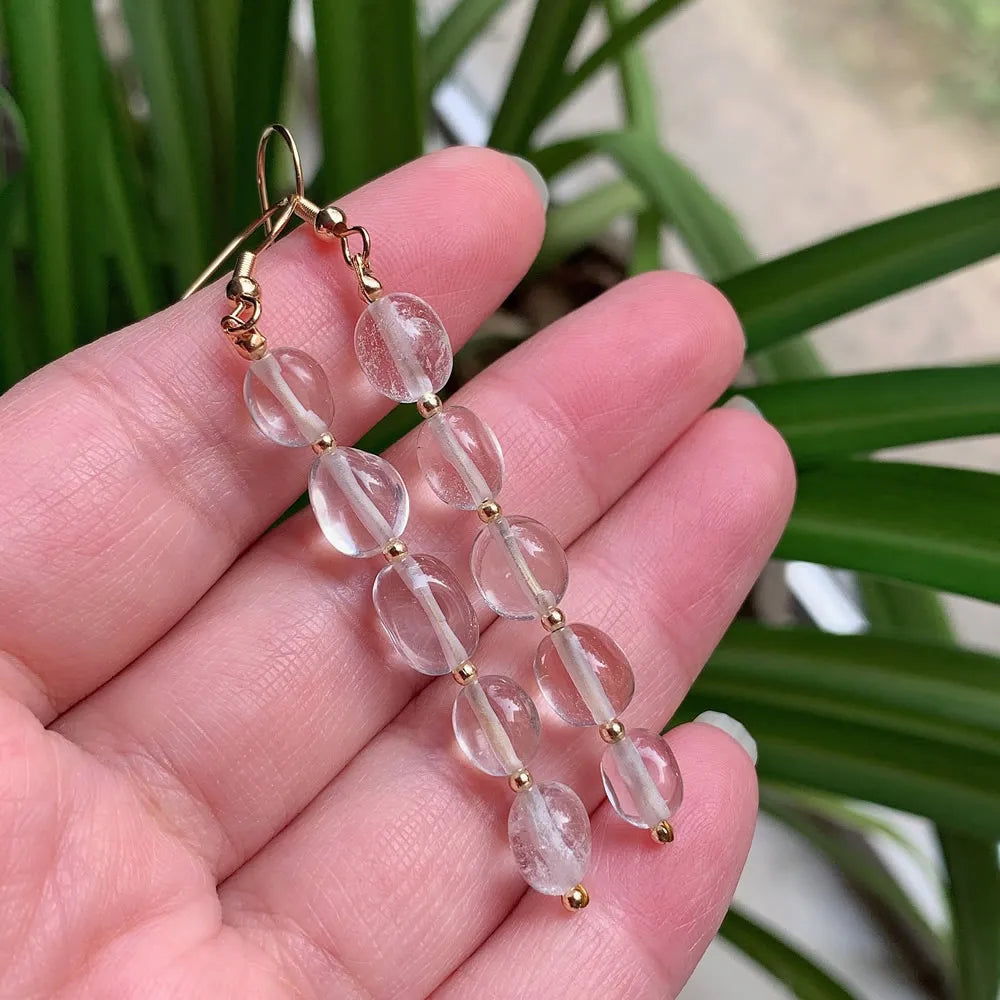 Natural Crystal Drop Earring for Women Party Wedding Irregular Rock Quartz Amazonite Citrines Gems Stone Long Tassel Earring