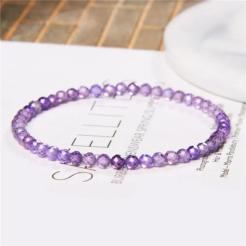 Minimalist Healing 4mm Tiny crystal stone Beads Bracelets Unisex Natural Charoite Obsidian lapis lazuli Zircon Elastic bracelets