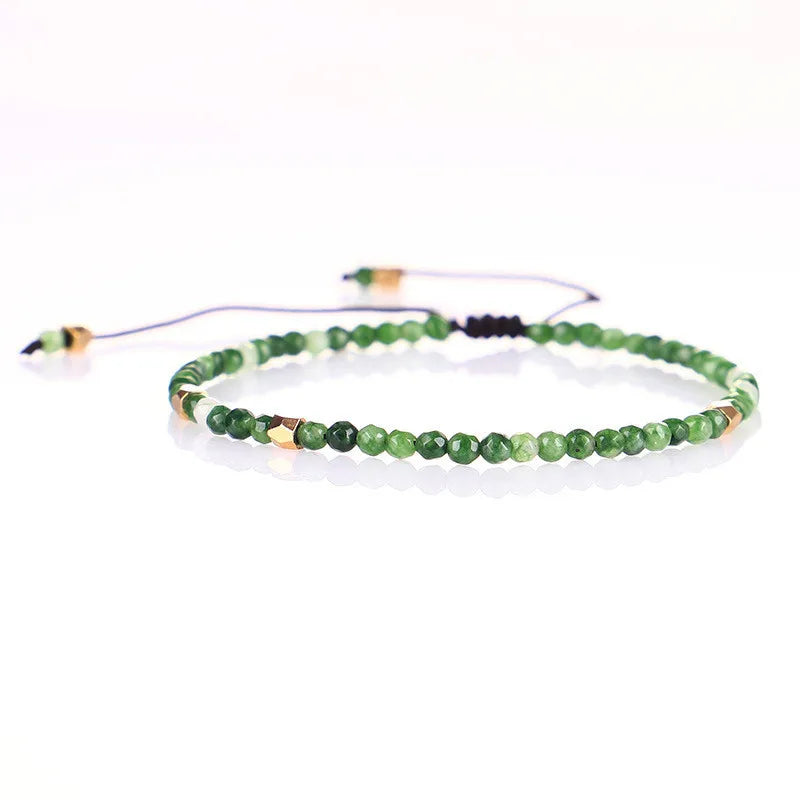 3mm Dainty Faceted Lapis Lazuli Natural Stone Healing Crystal Yoga 7 Chakra Agate Spiritual Adjustable Braided Bracelet Women