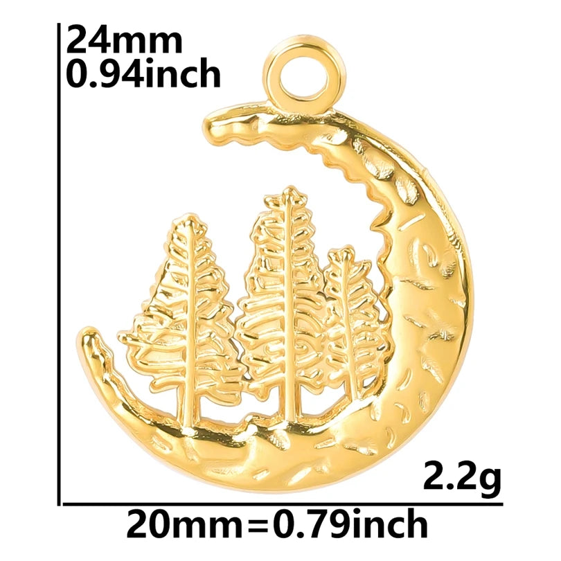 5pcs/Lot New Moon Charm No Fade Stainless Steel Pendants Charms In Bulk DIY Jewelry Making Supplies Witch Knot Star Accessories