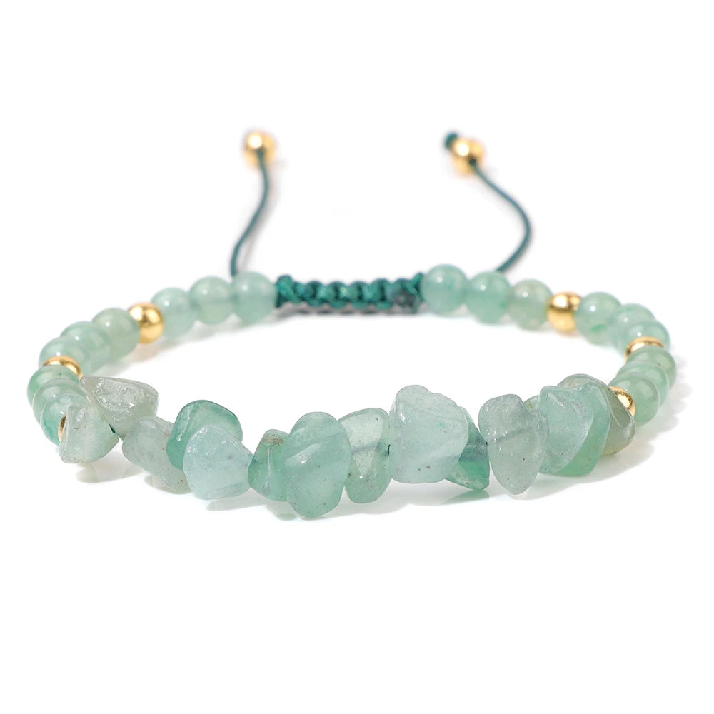 Irregular Natural Gem Crystal Stone Beads Bracelet Braided Obsidian Aventurine Amethysts Aquamarin Opal Chip Bracelets For Women