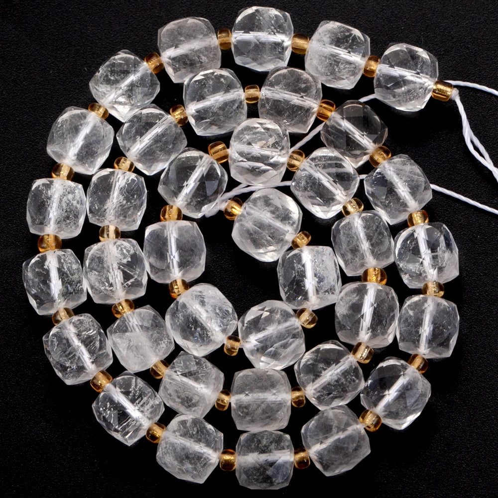 Natural Stone White Crystals Round Faceted Irregular Loose Spacer Beads For Jewelry DIY Bracelet Necklace Making Accessories