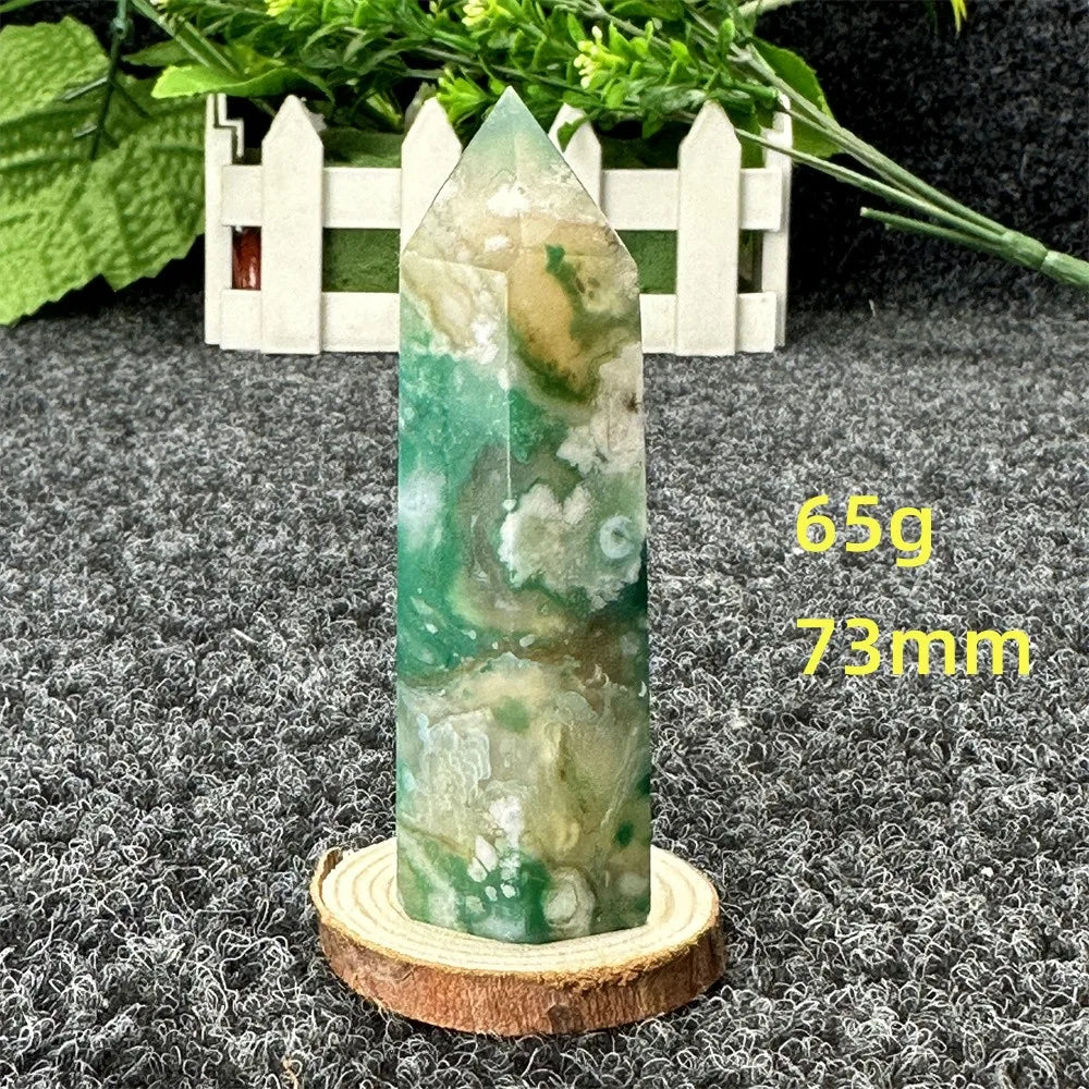Natural Green Cherry Blossom Agate Crystal Energy Wand, Healing Reiki, spiritual, Feng Shui, prayer Witchcraft, Home Decoration