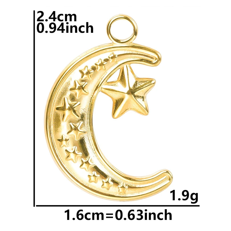 5pcs/Lot New Moon Charm No Fade Stainless Steel Pendants Charms In Bulk DIY Jewelry Making Supplies Witch Knot Star Accessories