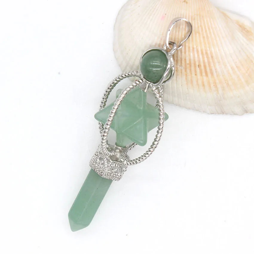 Natural Healing Crystal Sceptre Pendulum Pendant For Dowsing Divination Quartz Reiki Hexagon Column Merkaba Star Stone Pendulo