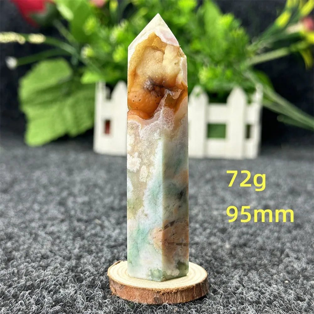 Natural Green Cherry Blossom Agate Crystal Energy Wand, Healing Reiki, spiritual, Feng Shui, prayer Witchcraft, Home Decoration