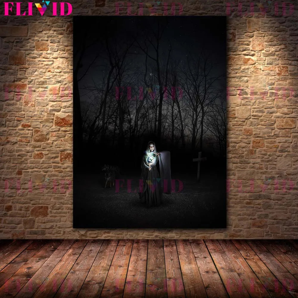 Darkest Night Mysterious Witchcraft Wall Art Canvas Paintng The Moon Witch In The Dark Art Poster And Print Home Decor Unframed