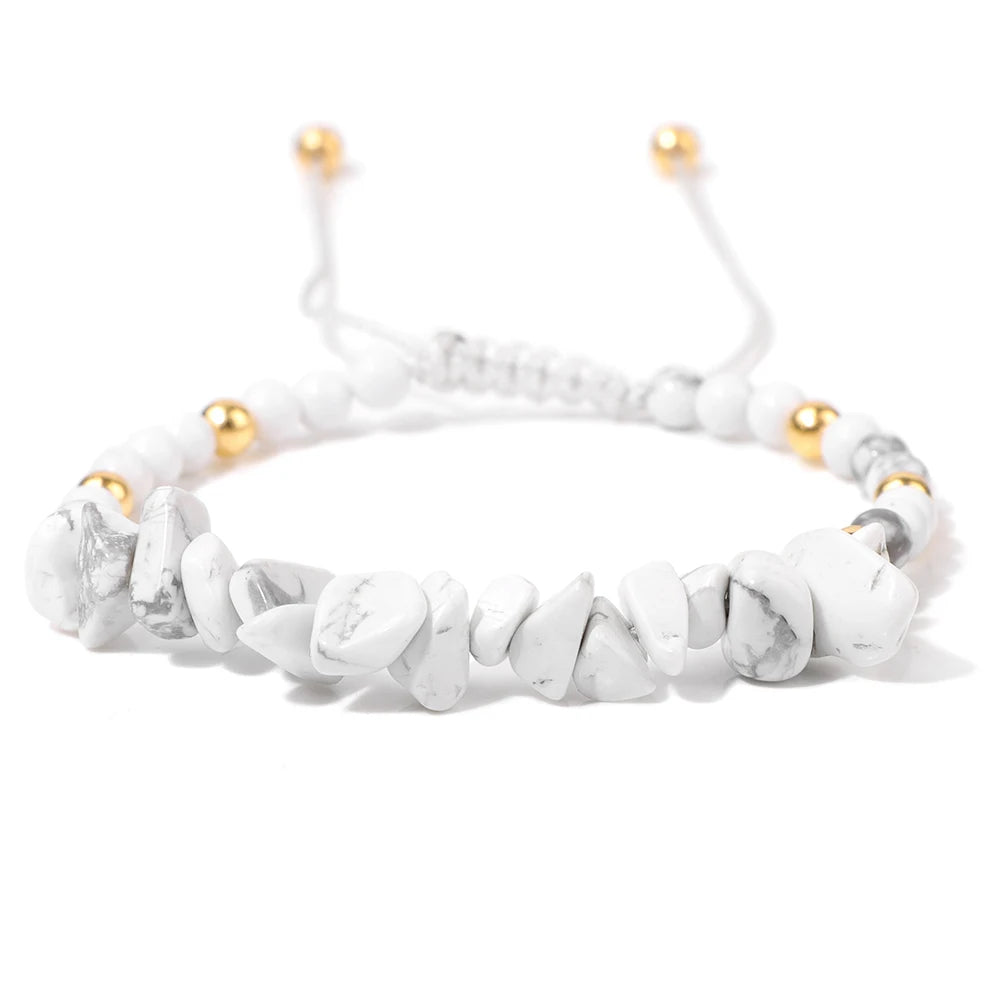 Irregular Natural Gem Crystal Stone Beads Bracelet Braided Obsidian Aventurine Amethysts Aquamarin Opal Chip Bracelets For Women