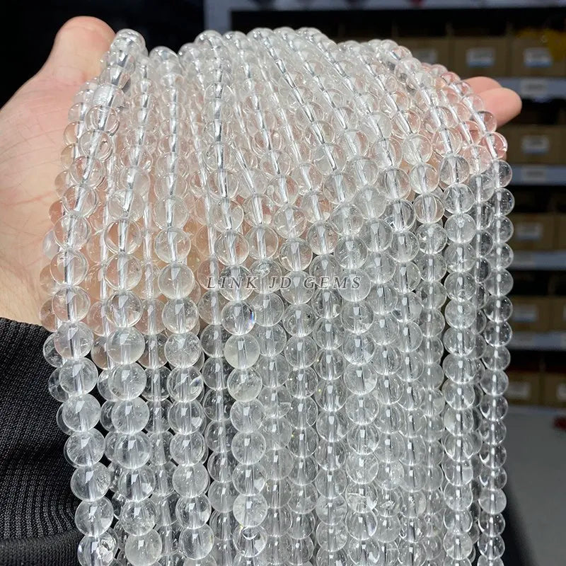 5A Natural Rock Quartz Beads Round Loose Spacer White Crystal 4 6 8 10 12MM Pick Size For Jewelry Making Bracelet Necklace