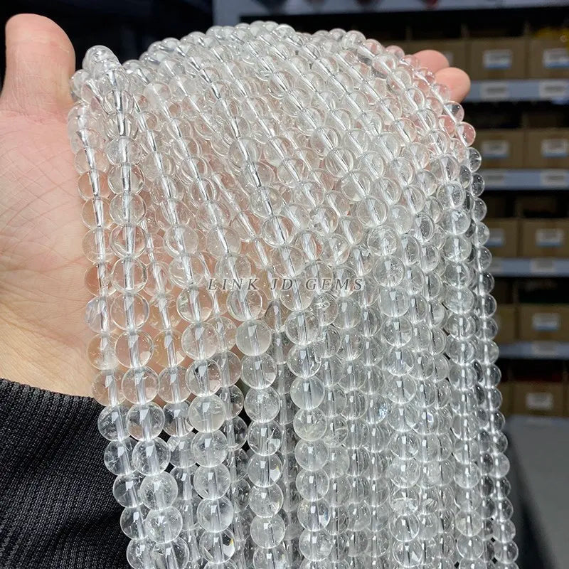 5A Natural Rock Quartz Beads Round Loose Spacer White Crystal 4 6 8 10 12MM Pick Size For Jewelry Making Bracelet Necklace