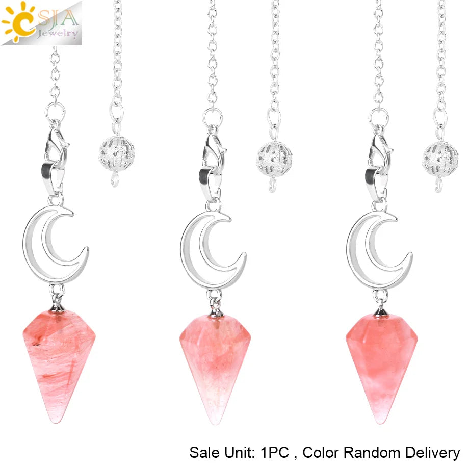 Spiritural Crystal Pendulum for Divination Esoterism Healing Moon Natural Stone Cone Pendant Pink Quartz Pendulo Radiesthesia S9