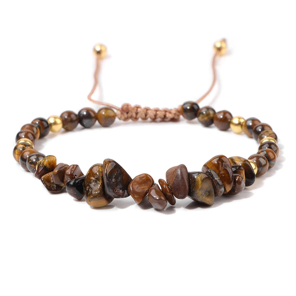 Irregular Natural Gem Crystal Stone Beads Bracelet Braided Obsidian Aventurine Amethysts Aquamarin Opal Chip Bracelets For Women