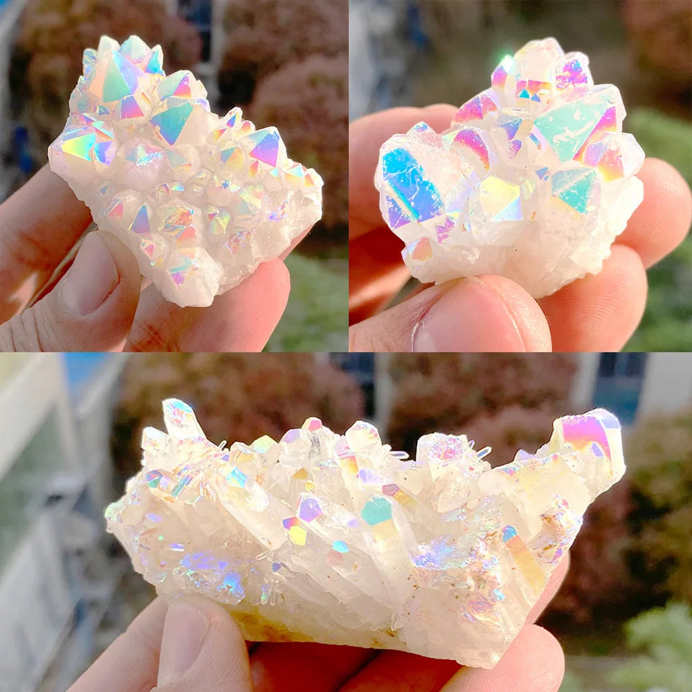 1Pc Rainbow Aura Crystal Quartz Cluster Natural Gemstone Specimen Ornaments For Home Decor Gifts Healing Fengshui DIY