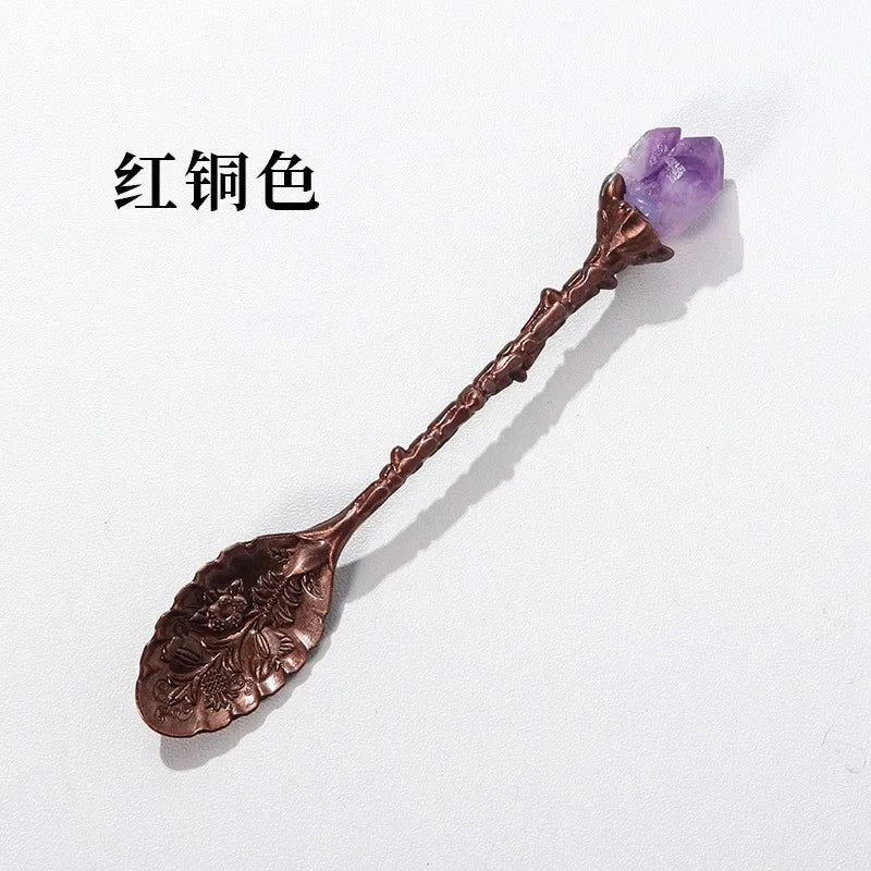 Natural Amethyst Cluster Teaspoon Energy Crystal Tooth Flower Gem Spoon Altar Witchcraft