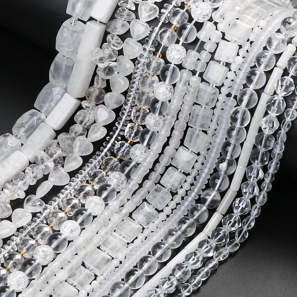 Natural Stone White Crystals Round Faceted Irregular Loose Spacer Beads For Jewelry DIY Bracelet Necklace Making Accessories