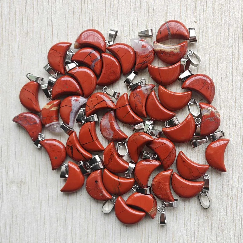 Good quality mix natural stone tiger eye white crystal moon shape pendants for jewelry making Wholesale 50pcs/lot