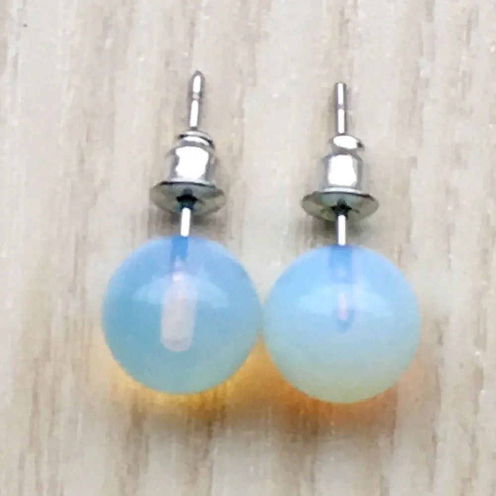10 pairs Natural Stone Earrings Healing Crystal Quartzs Round Ball Beads Steel Stud Fashion Ear Jewelry for Women Girl Wholesale
