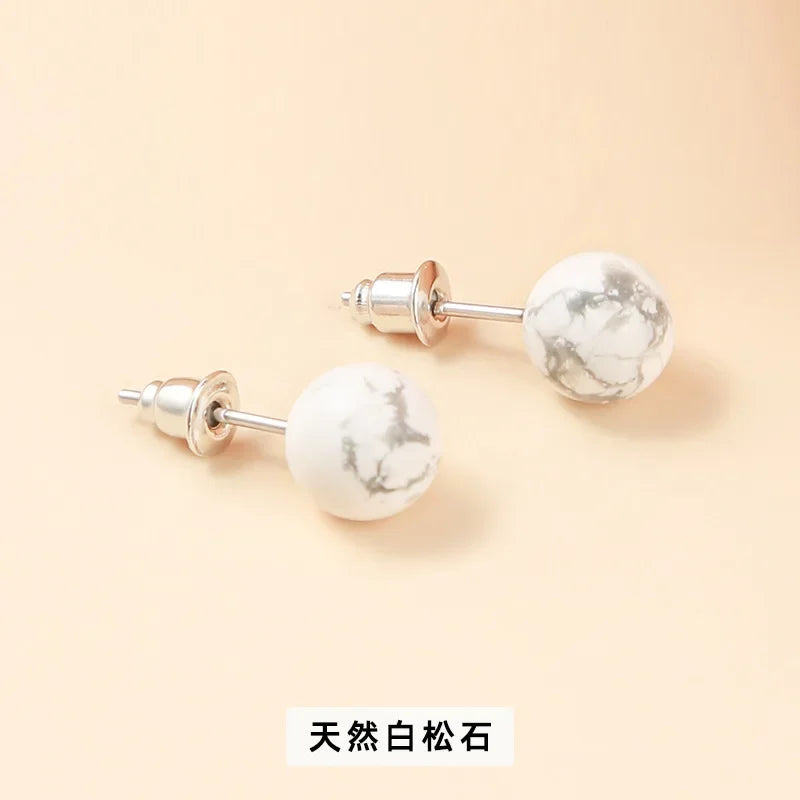 10 pairs Natural Stone Earrings Healing Crystal Quartzs Round Ball Beads Steel Stud Fashion Ear Jewelry for Women Girl Wholesale