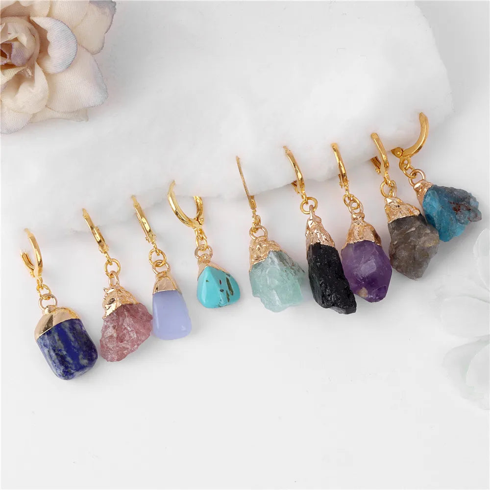 Natural Irregular Raw Stone Earrings Amethysts Apatite Lapis Quartz Stones Earring for Women Luxury Quality Jewelry Girls Gift